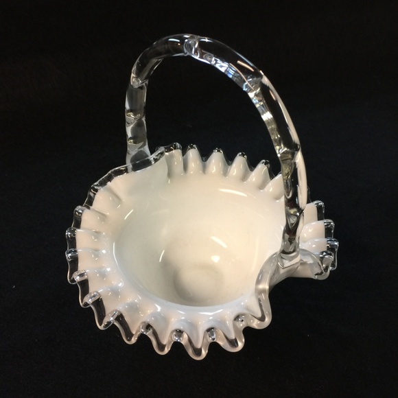Milk Glass Basket With Handle - Etsy White milk glass basket clear handle & fluted edge